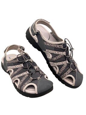 Mountrek Mens Outdoor Hiking Sandals Size 10 Gray Mesh Adjustable Straps & Laces